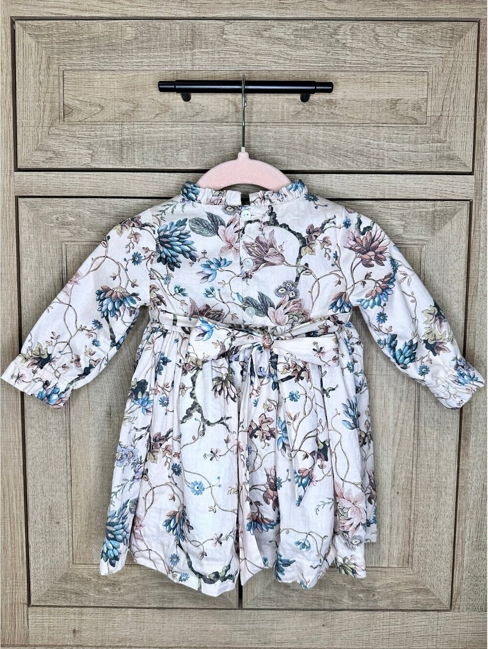 Edgehill Collection Nicola Floral Long Sleeve Ruffle Neck Dress - Sz 12m